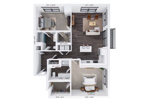 Floor plan for 2 beds, 2 baths, 1355 sqft